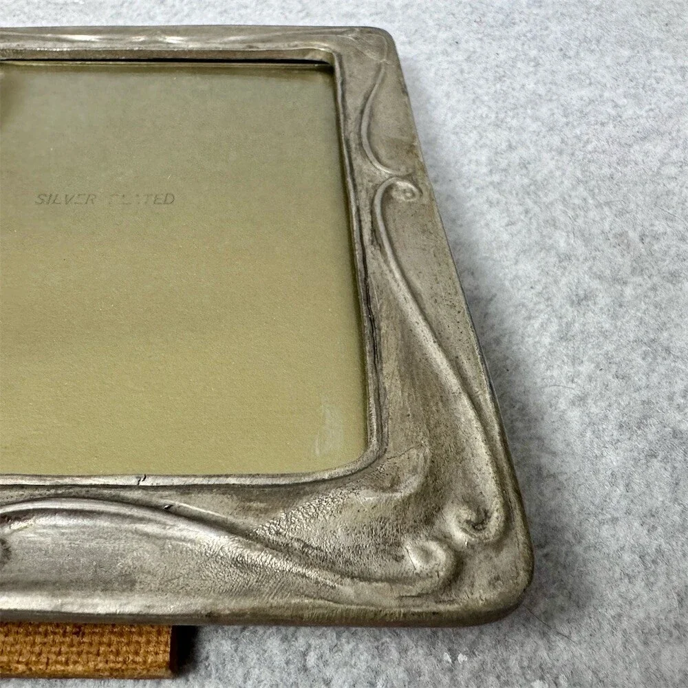 Vintage Art Nouveau Picture Frame Silver Ornate Scrollwork Easel Back